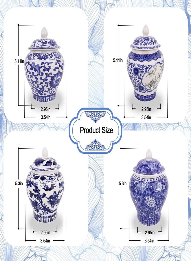 BUWUSMU Set of 4 Small Blue and White Porcelain Vases, Chinoiserie Vase Decor Porcelain Ginger Jars for Home Decor, Bedroom, Living Room, Console Tabletop Decor, Table Accent Shelf(Classical) - Image 2